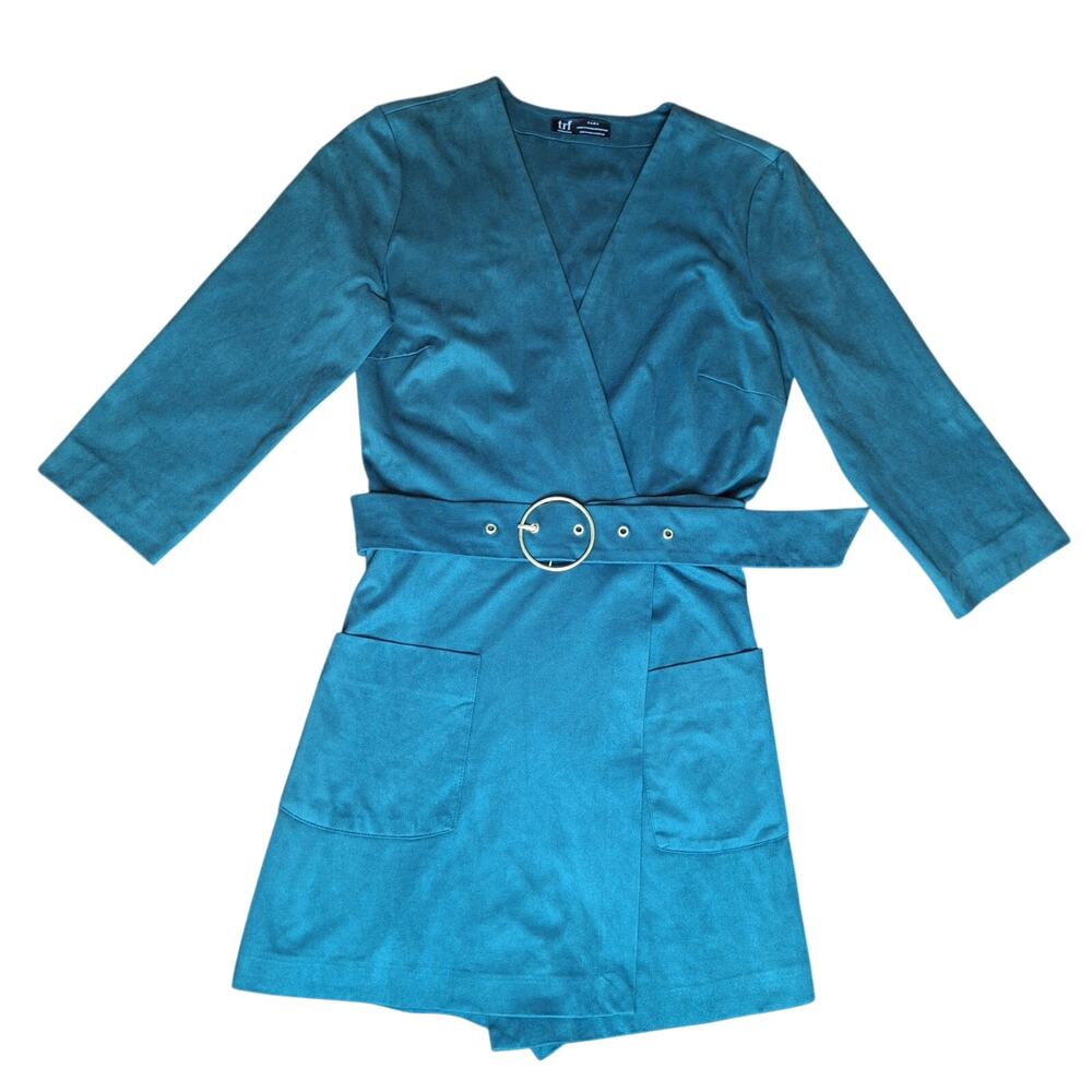 Zara TRF Emerald Green Faux Suede Belted Skort Romper NWOT HTF Wrap Playsuit - M
